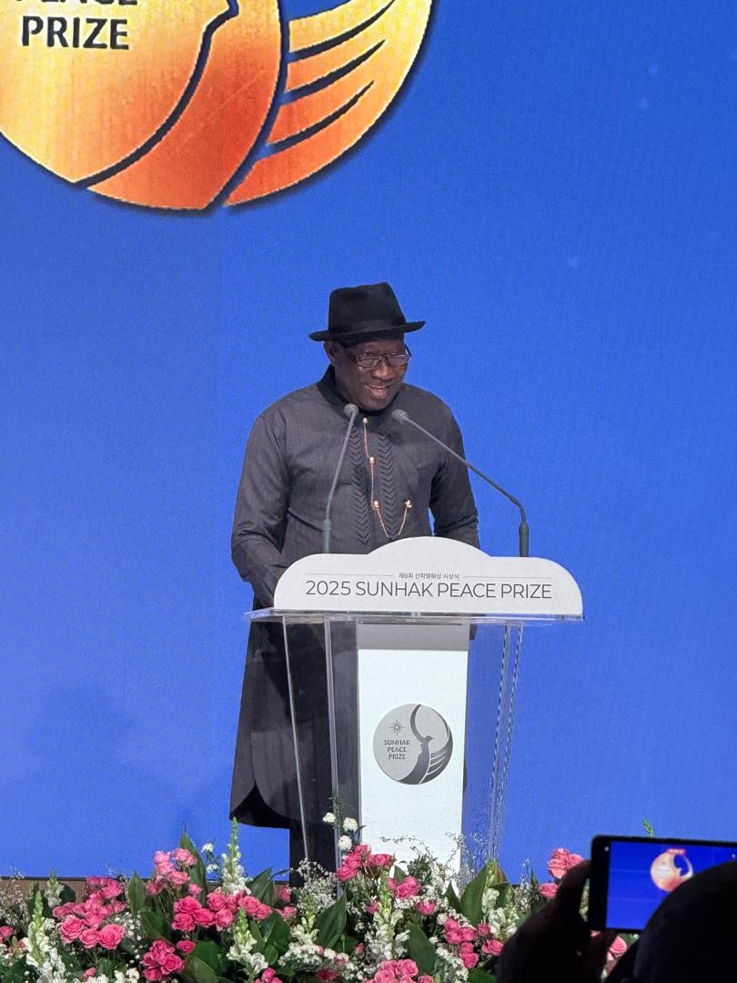 GJF Congratulates Goodluck joanthana, as he wins Sunhak Peace Prize